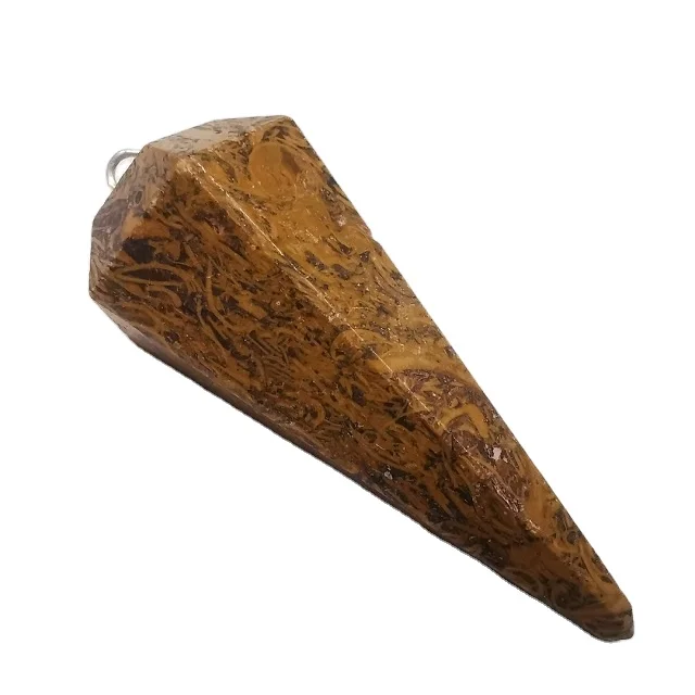 Beautiful Calligraphy Jasper  Gemstone Pendulum Wholesale Black Obsidian Dowsing Pendulum Top Quality 6 Faced Black Agate Pendul