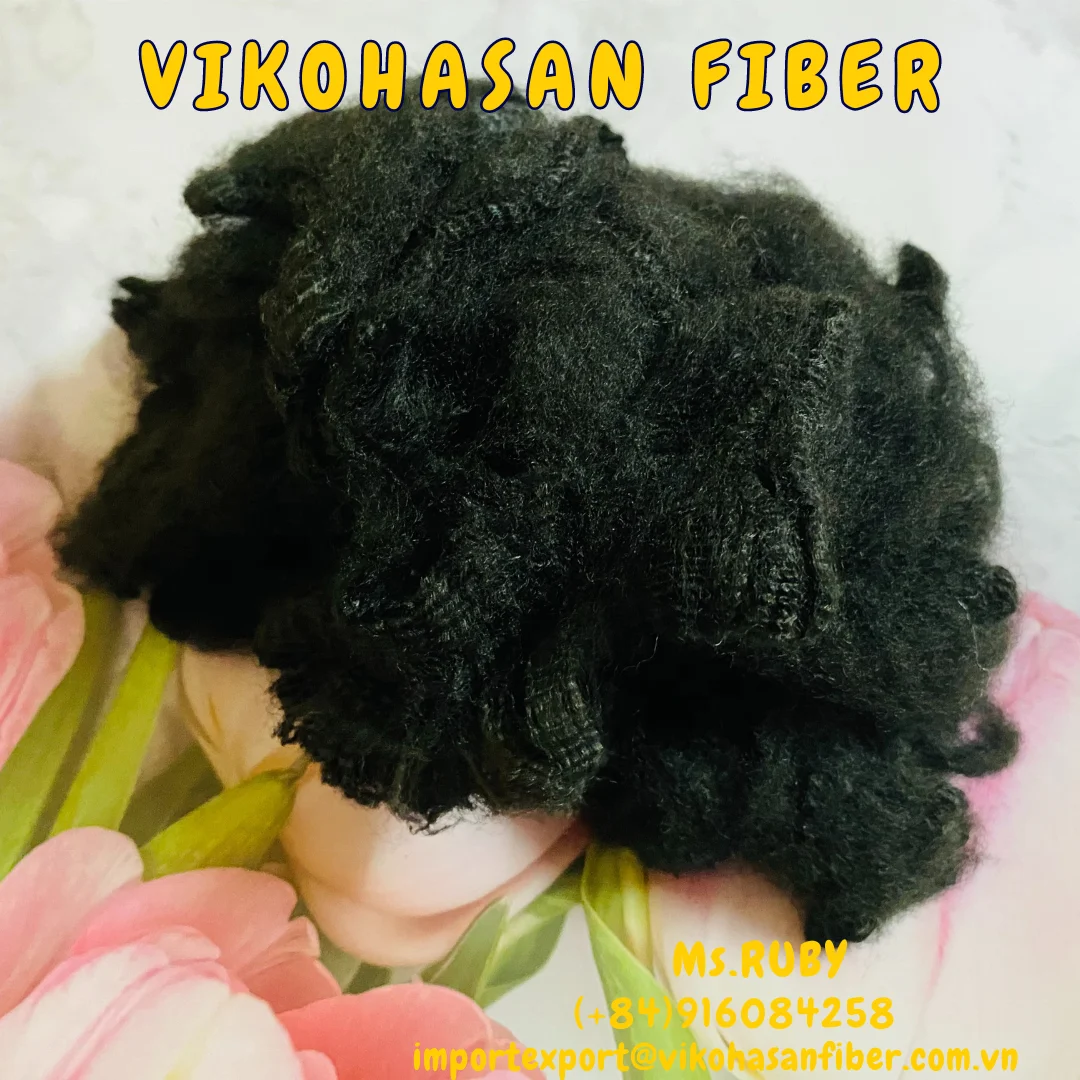 100% Polyester Recycle Pet 6D Solid Fiber Black  of Vikohasan Manufacturer GRS fibre for make non woven fabric yarn geotextile