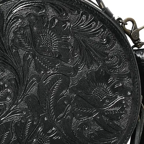 Full Black Round Bag High Quality Cowhide Floral Hand Tooled Designer Western Canteen Bag Hand Carving Bag At Best Price