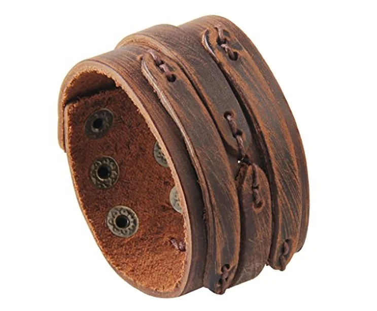 Hand Made Leather Bracelet  Leather Wrist Cuff Bands Men Bracelet