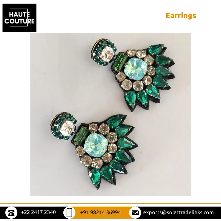 Latest Trending Product Bridal Wedding Wear Best Quality Handmade Emerald Drops and Blue Opal Crystals Made Earrings for Women