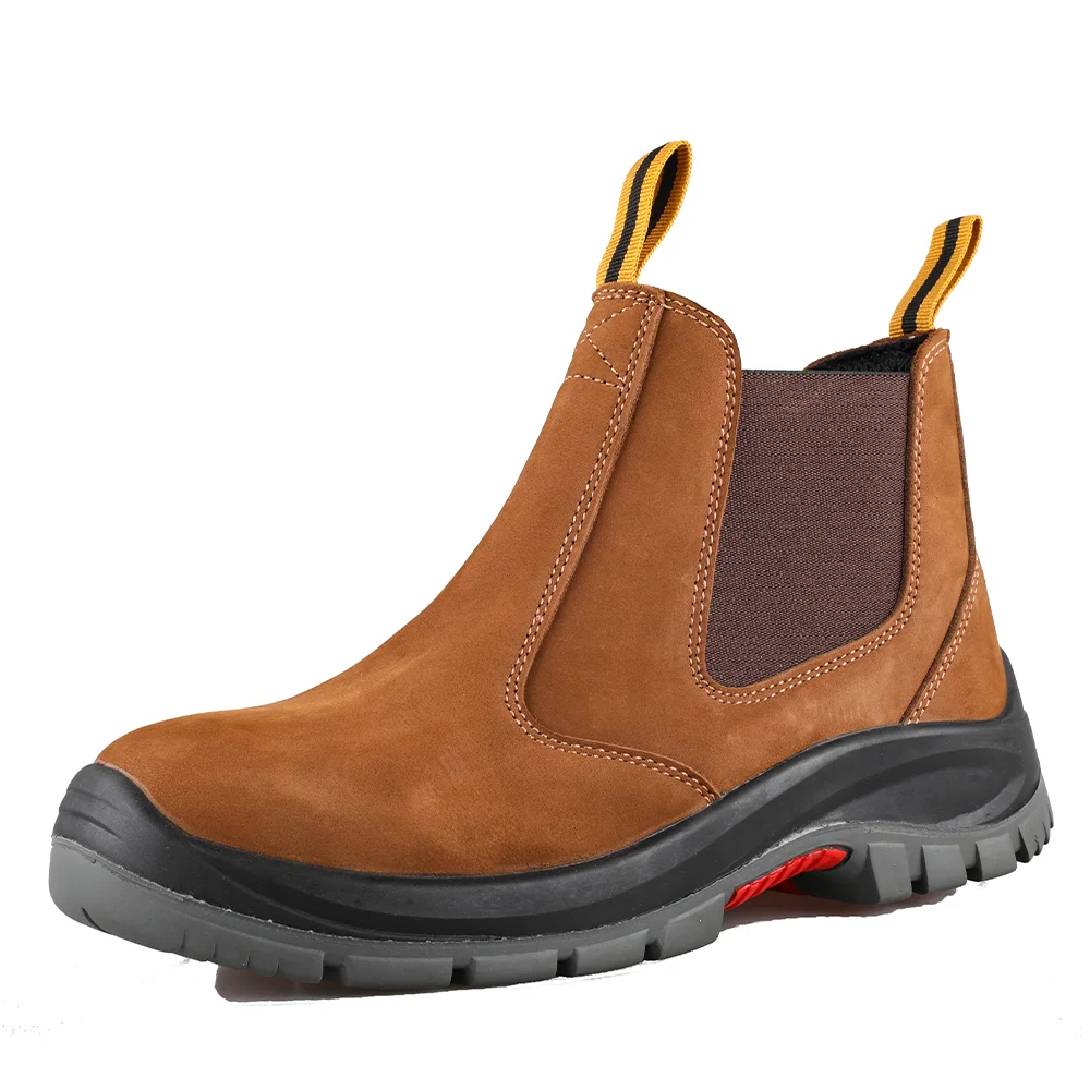 Good Quality Stylish Leather Work Boots Steel Toe Safety Shoes For Men Without Lace Resistant Work Shoes Men