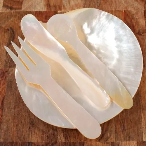 Yellowlip Mother of Pearl Shell Caviar Dish Pickle Plate and Spoon Dinner Set With Best Quality From India