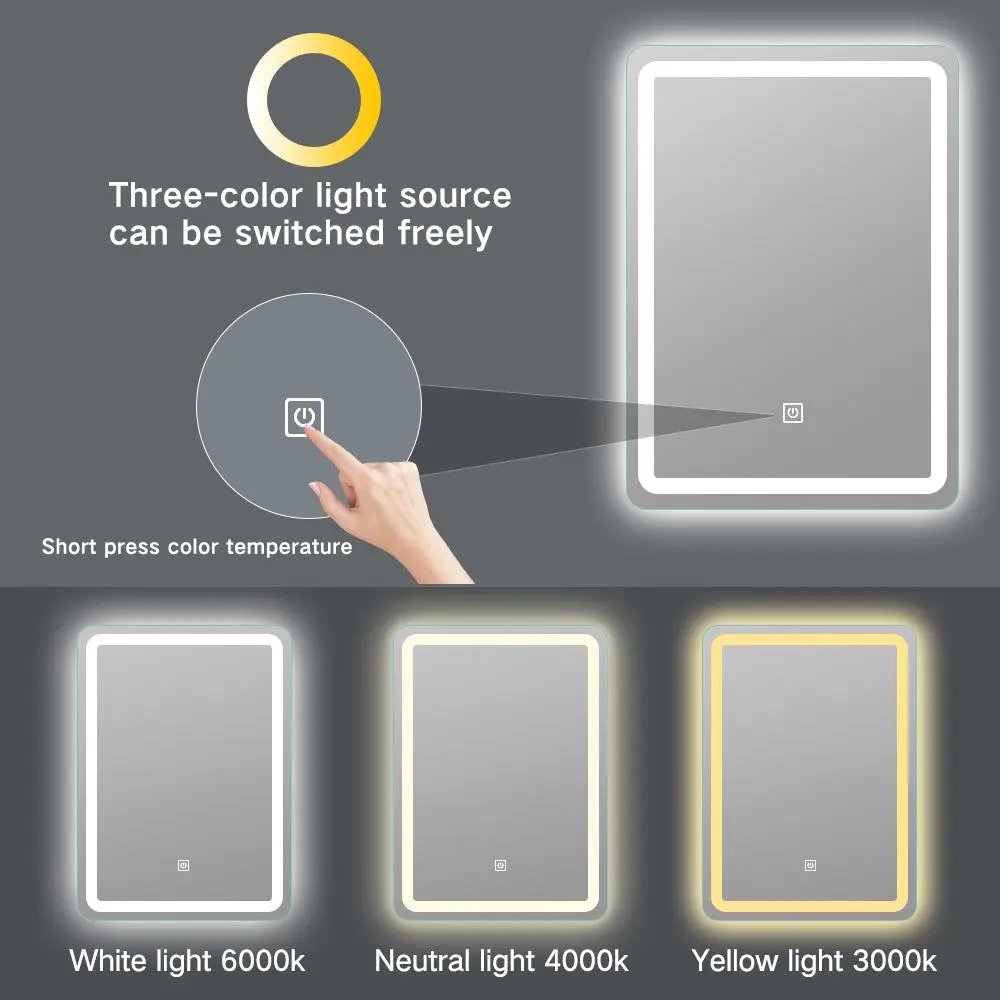 Wholesale touch screen rectangle bath mirror smart LED light induction bluetooth antifogging bathroom mirror