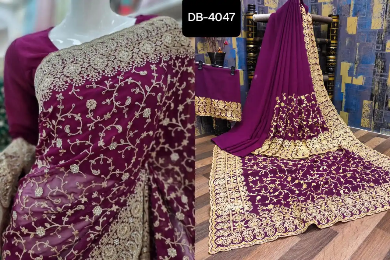 Indian Manufacture and Wholesale Traditional Wear Dress with Heavy Embroidery Work Georgette Saree with Blouse Pieces for Women