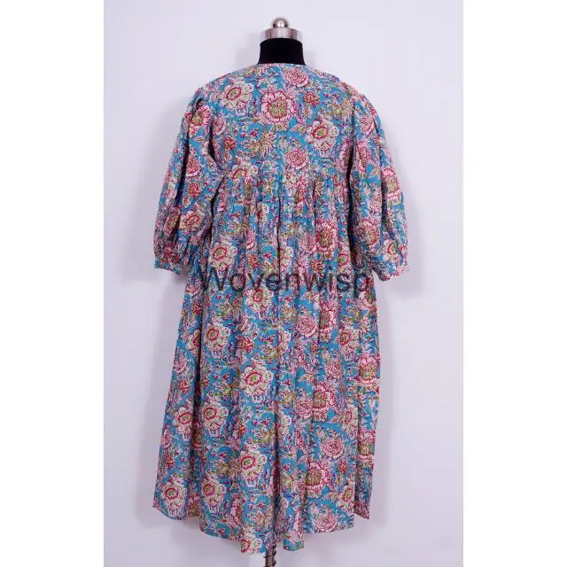 Women Dress With Sewing Pattern Maxi Standard New Arrival Women Clothing Custom Dress Elegant Hand Block Floral Print Cotton