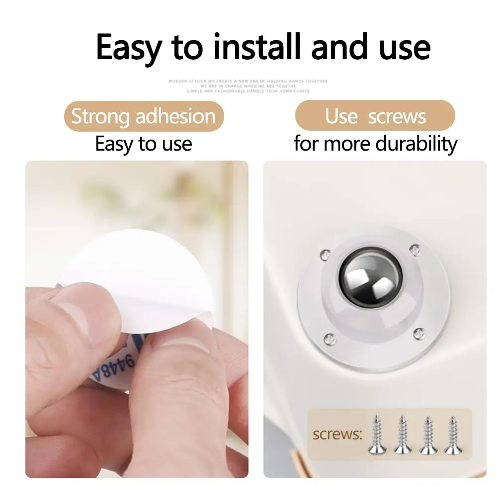 4 Pack Self Adhesive Stainless Steel Rollers Low Profile Swivel  Furniture Caster Wheels