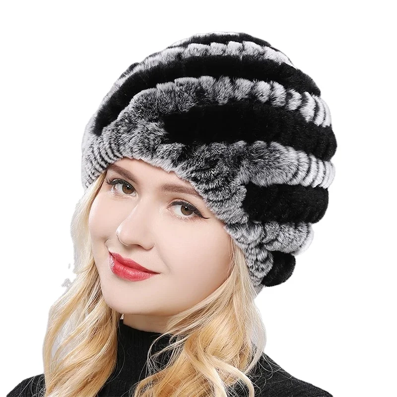 Women Winter Warm Real Rex Rabbit Fur Hat Snow Cap Winter Hats for Women Girls Real Fur Knit Skullies Beanies Natural Fluffy Cap