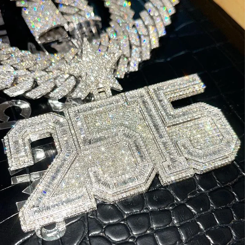 Fine Custom Anti-Oxidation Hip hop Jewelry Iced Out D Color VVS Diamond 925 Sterling Silver Moissanite Number Pendant