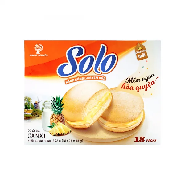 Solo 252g Top Soft Cakes Modern Fresh OEM New Top Vietnam Round Shape Pineapple Cream Cake In Bag Packaging For Daily use