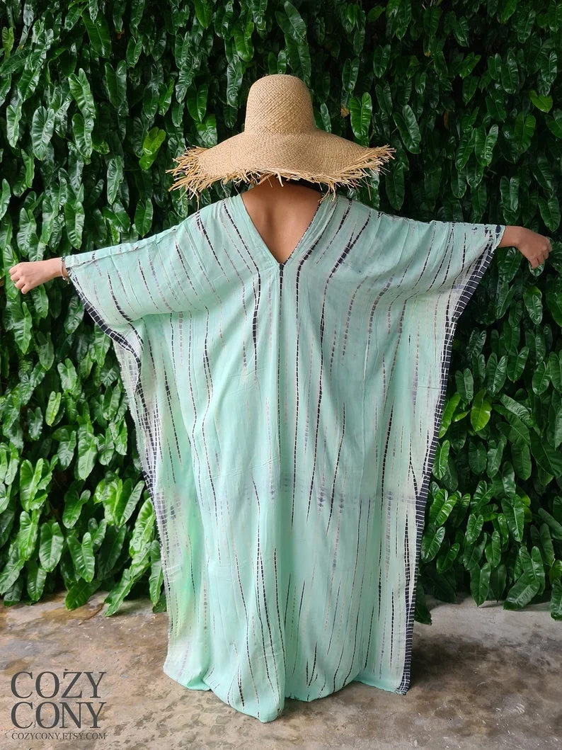 Indian Tie And Dye Hand Printed Sexy Sling Full Sleeves Woman Kaftan Butterfly Style Beachwear Bikini Cover Up Dress For Summer
