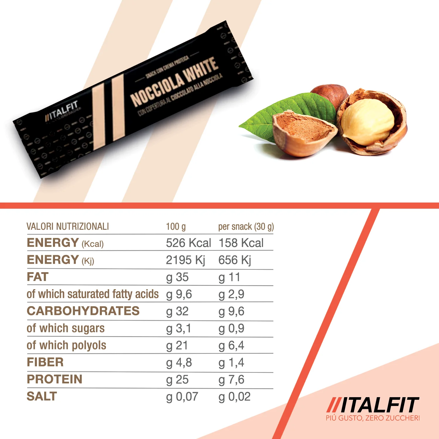 Premium quality Italian white hazelnut  protein sugarfree snack bar Italfit 24 pcs for breakfast snack after gym