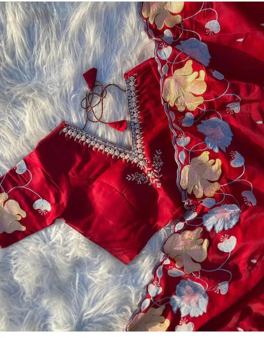 Beautiful designer silk saree with  Embroidery thread work with hand work blouse, Wedding Wear saree, Designer Party Wear saree.