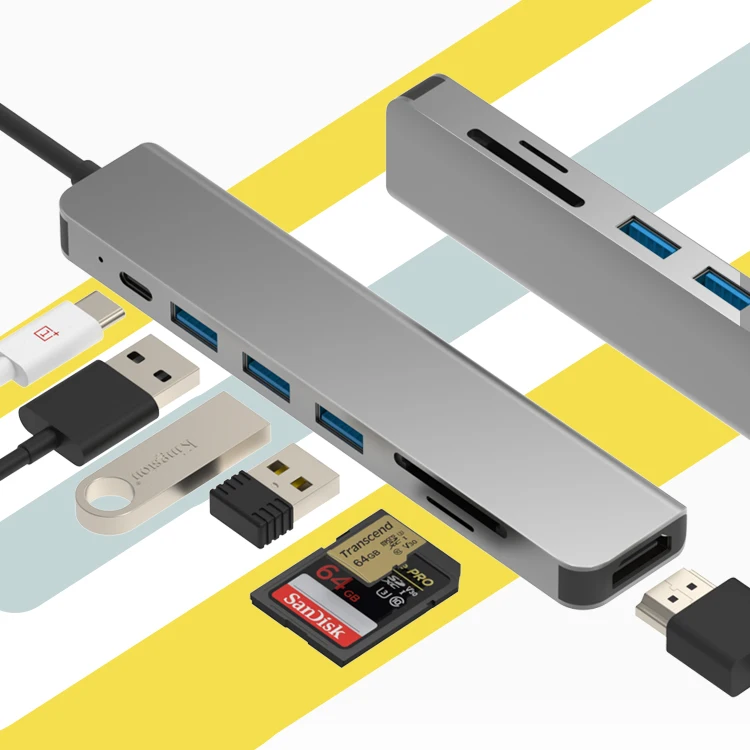 Amazon трендовые модели USB 3,0 thunderbolt 3 многопортовый usb c Ключ и концентратор для macbook серии 7 портов USB концентратор PD зарядки, готово к отправке