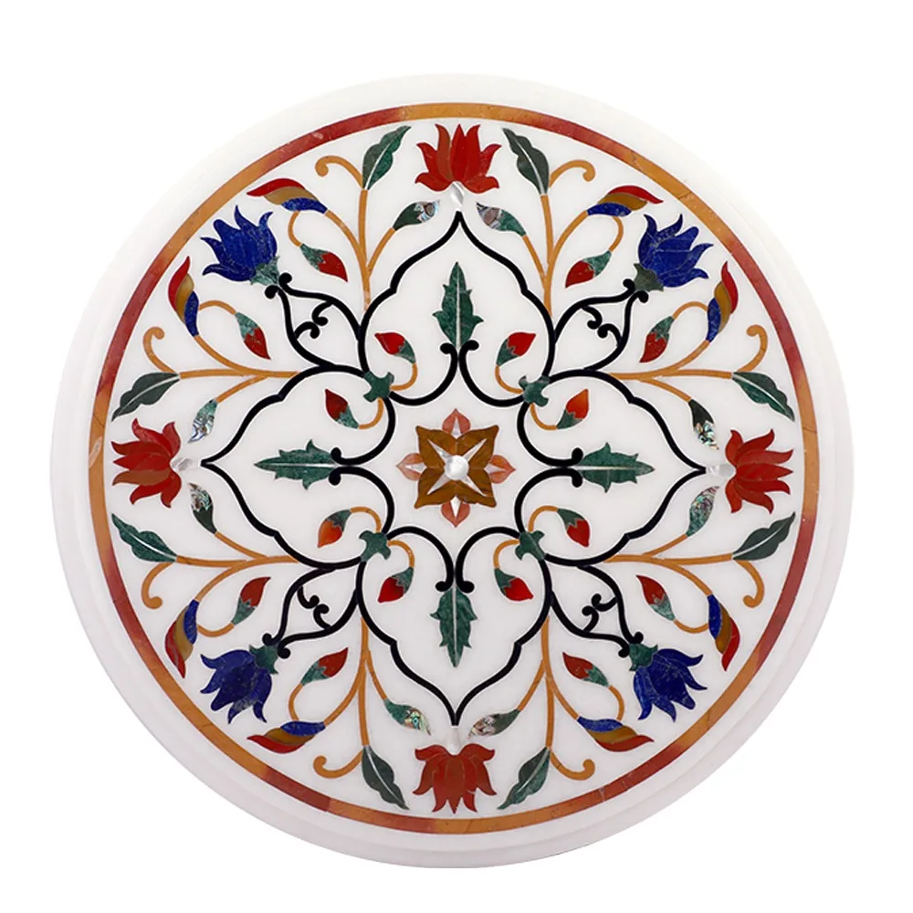 Multi Animal Floral Design Marble Table Top Living Room Decor Dining Table with Custom Packaging from Indian Exporter