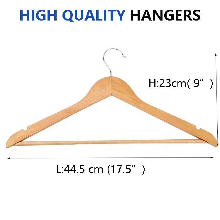 Custom logo Strong Wooden Hangers with Shoulder Grooves Natural wooden hanger 100 Pack hotel hanger