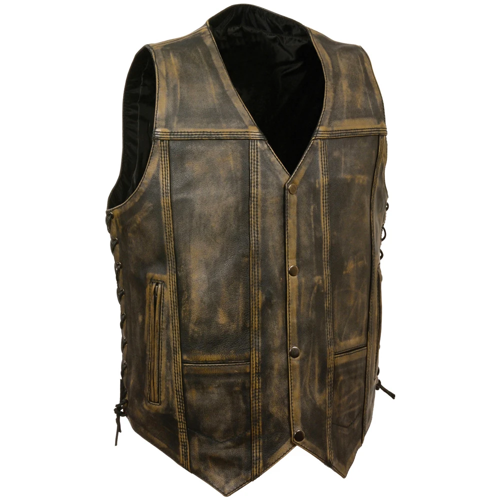 2024 Top Style High Quality Men Motorcycle Leather Vest Custom Size Motorbike Leather Men Vest