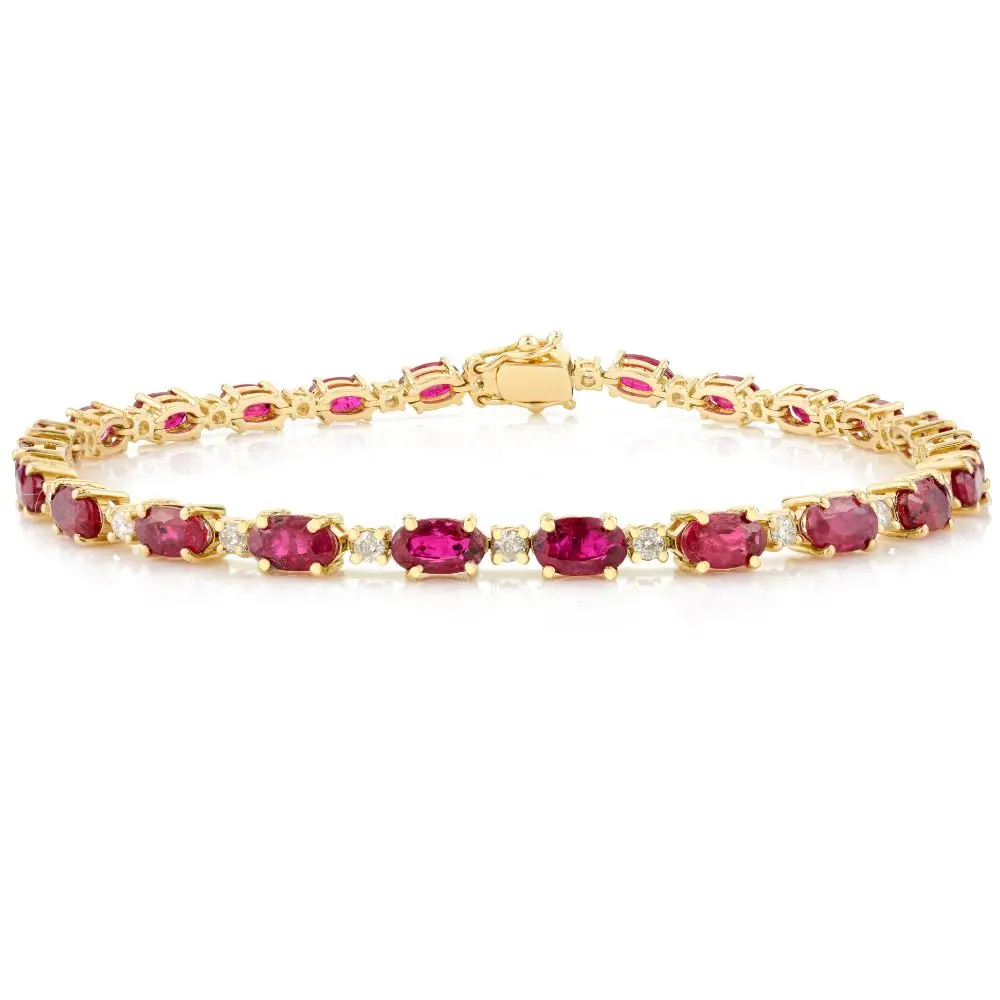 Stunning Best Quality Custom Jewelry in Natural Oval Cut Ruby and Diamond With 18K Solid Yellow Gold Tennis Bracelet Jewelry
