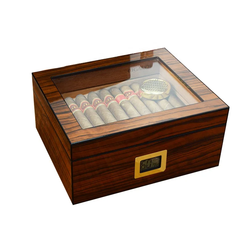 Wholesale Customized Cigar Humidors Desktop Cigar Box with Humidifier Handmade Cedar Wood Cigar Boxes