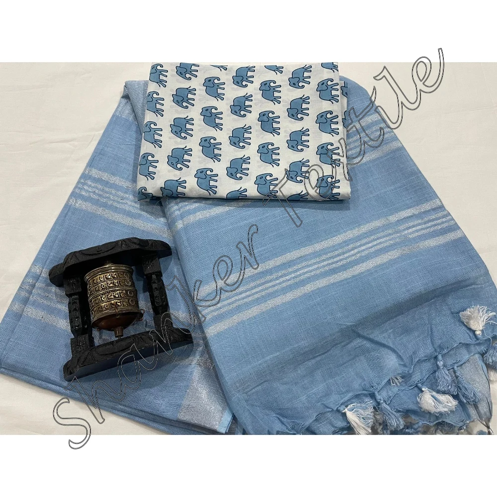 Top Quality Attractive Best Linen Saree Hot Sale Cotton Blouse Buy From Indian Trusted Supplier linen saree with classy