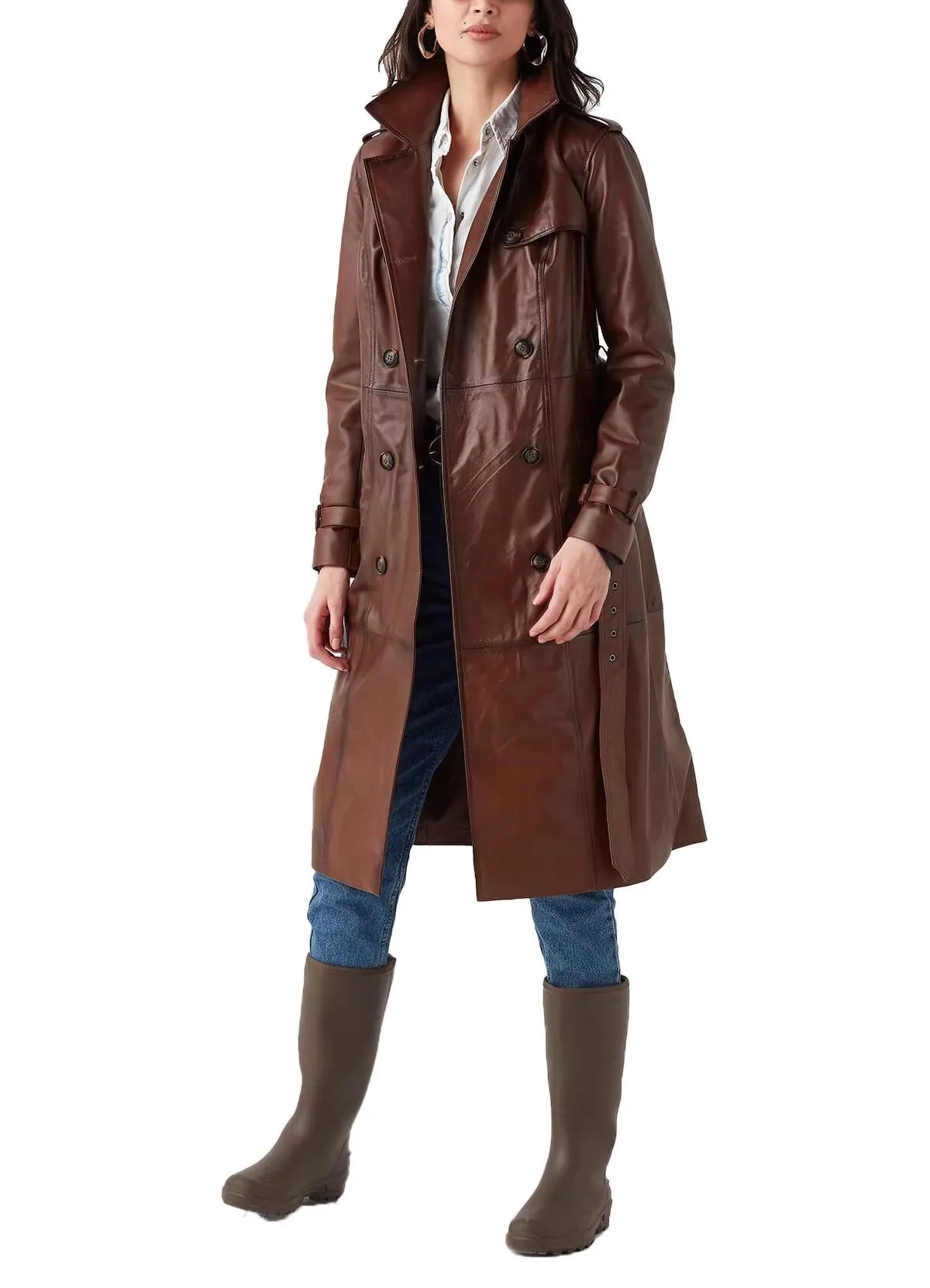 High Quality Womens Plus Size Clothing Real Sheepskin Stand Collar Long Coat Ladies Outerwear Belted Down Leather Trench Coat