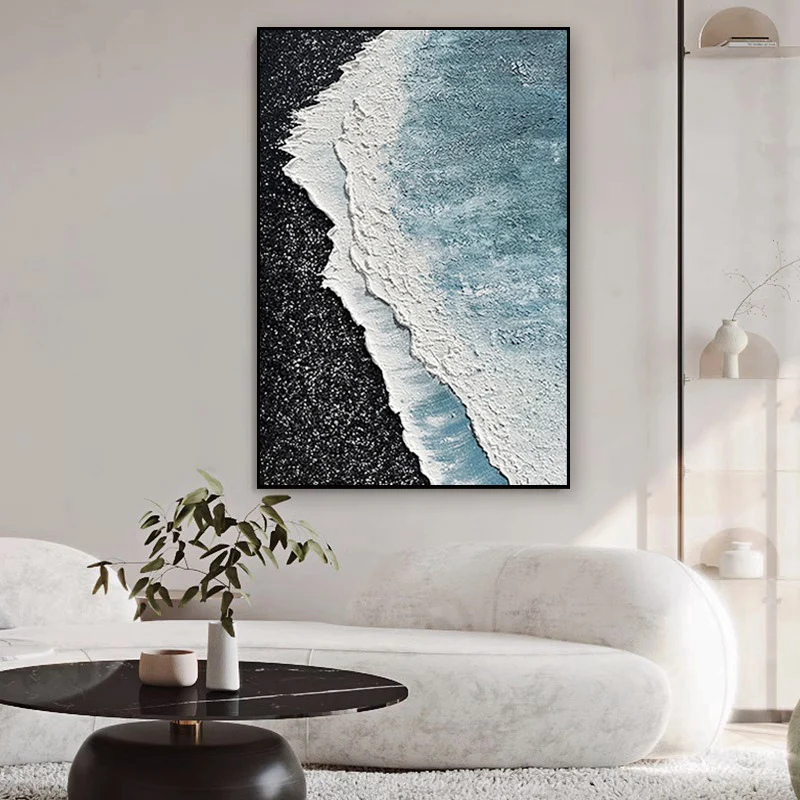 Simple sea wave hand painting painting living room bedroom porch wall decoration Hotel wall decoration