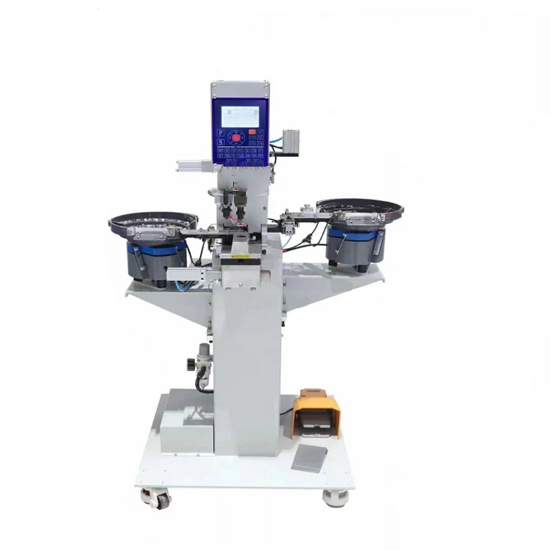 VMA automatic snap sewing attaching shake head first punch hole then press button electronic punch suit button hole machine