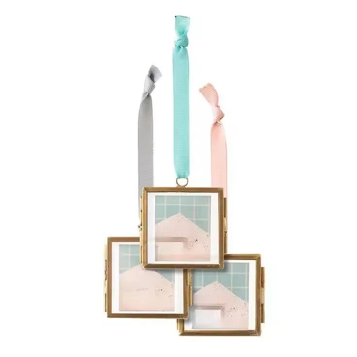 Vintage Style Glass brass Kiko frame Hanging glass Picture Frame Gold Finished Pressed Flower & Leaf Decor For Home