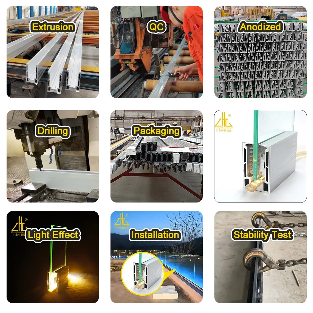ZHONGLIAN Aluminum Anodized 6063 Extruded Custom glass railing posts for balcony and pool