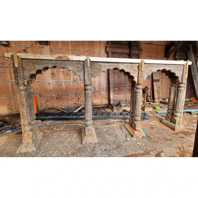Antique Wood Carved Triple Arch Garden Arches Pergola Gazebo Arbour Frame Pressure Treated Nature Element for Outdoor Decor