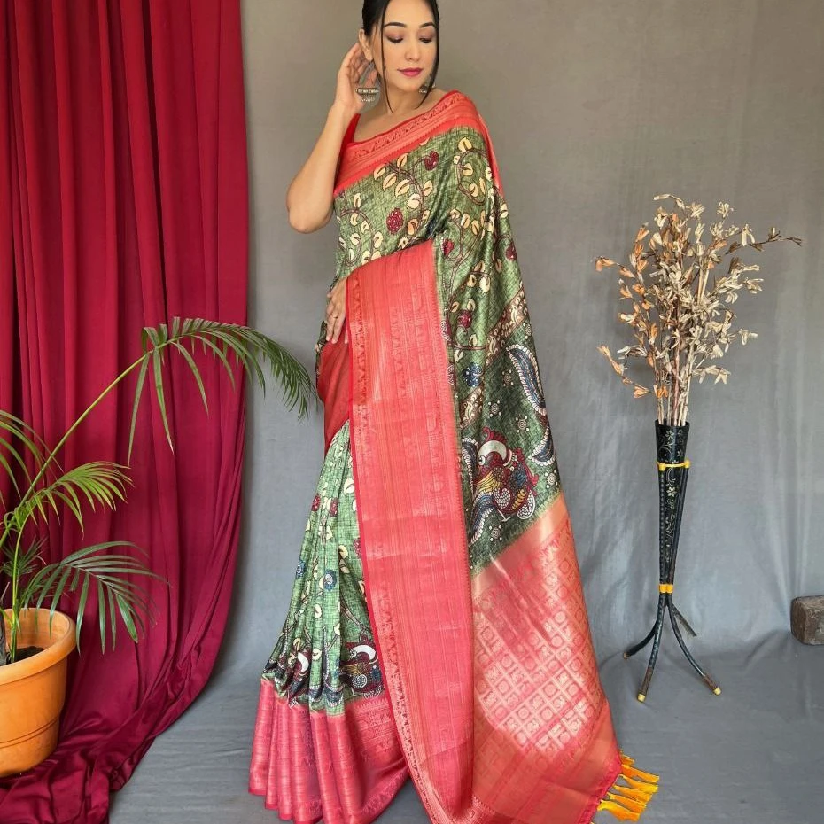 Pure kanchipuram Border with digital printed saree