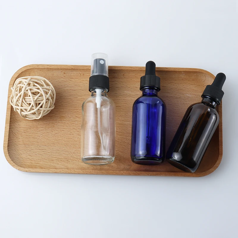 Refillable Boston Eye Drop Hair Oil Bottle Clear brown 60ml 2oz 1oz 4oz Amber Glass Dropper Bottles