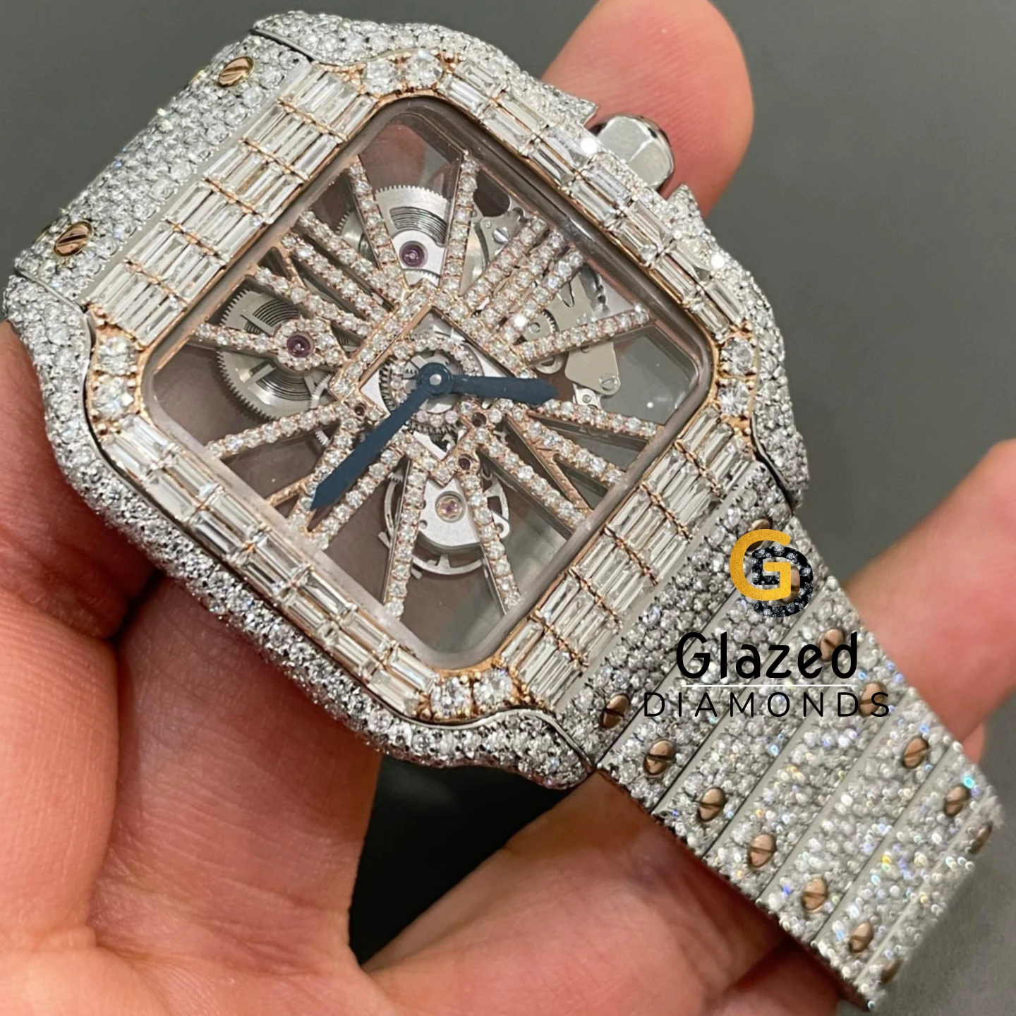 Charm New Latest Designer Hip Hop Sparkling Watch Full Bust Down With Round Brilliant Cut Moissanite Diamonds In Stainless Steel