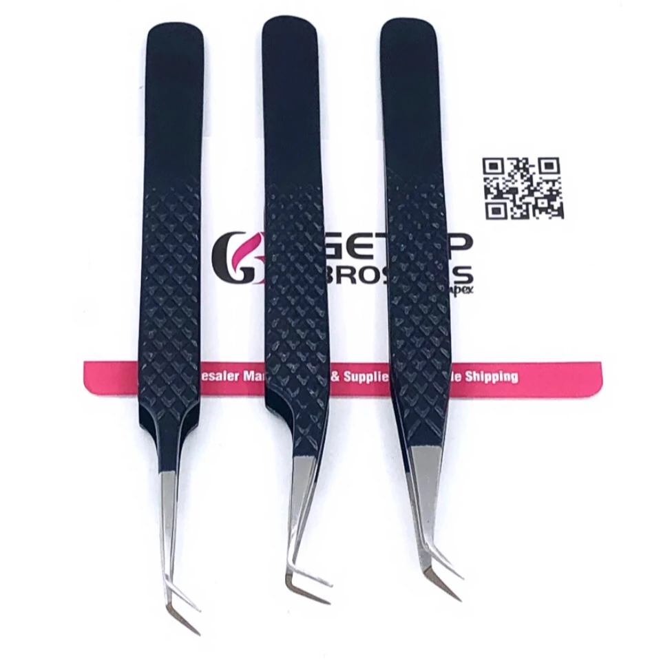 Best 90 Degree Midnight Powder Coating 45 Degree Straight Fiber Tip Eyelash Extension Tweezers Stainless Steel Beauty Instrument