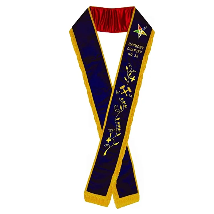 Customized Embroidered and Printed Sash Masonic OES Order Of Eastern Star Satin Velvet Sashes