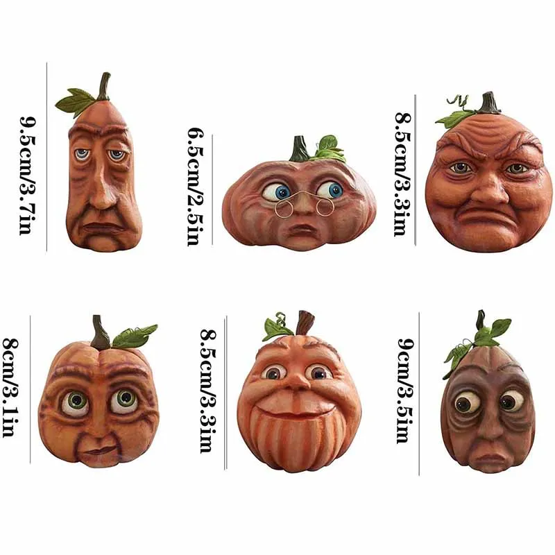 Halloween Great Haunted House Decor Expressive Pumpkin Family With 3D Face Funny Resin Pumpkin Statue