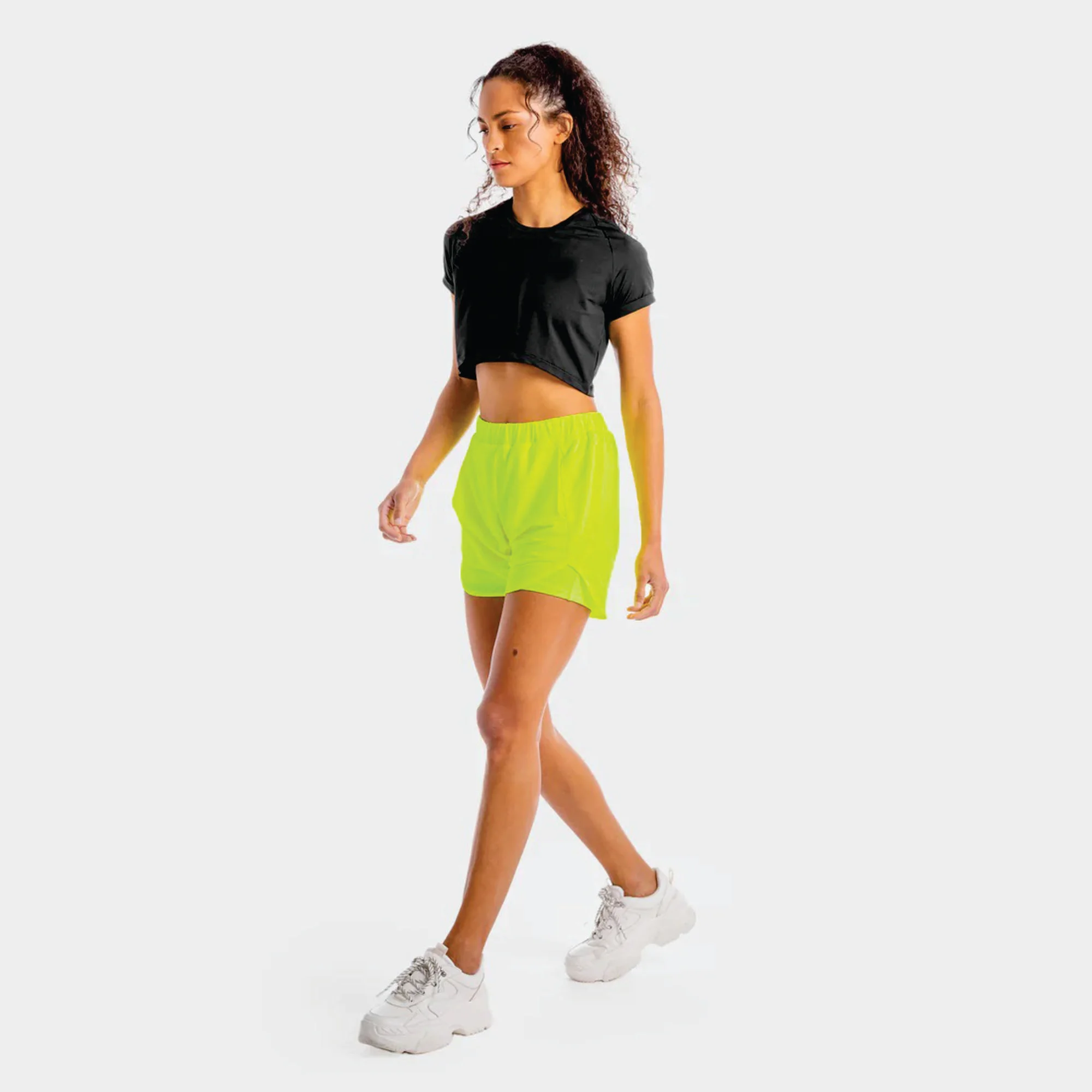 Lightweight 4 Way Stretch Fabric 90% Polyester 10% Spandex Elasticated Waist Neon Women Core 2 In 1Breathable Shorts