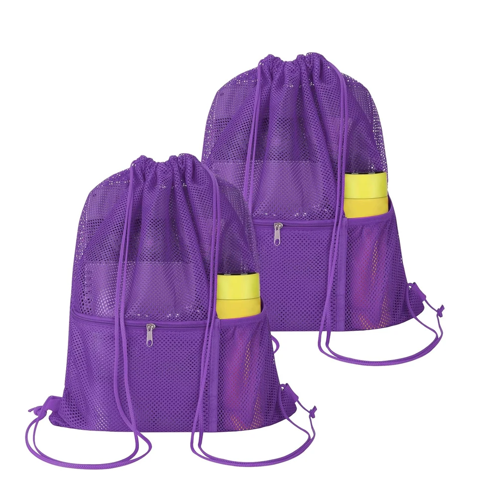 High Quality Drawstring Backpack Sports Mesh Bag For Women Men Children Large Size With Zipper And Water Bottle Mesh Bags