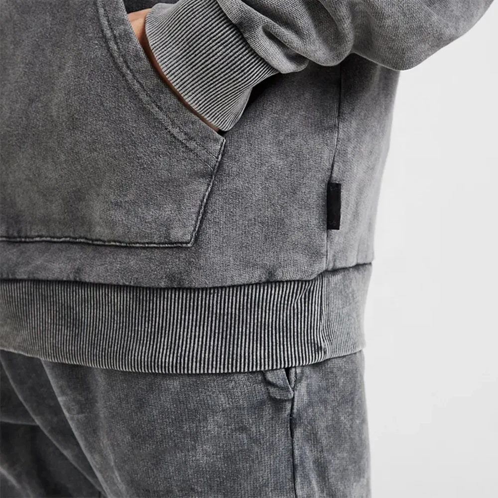 100% Cotton Acid Washed Crop zipped Hoodie Jogger Tracksuit Women Embroidery Patch flare Stacked Sweatsuits