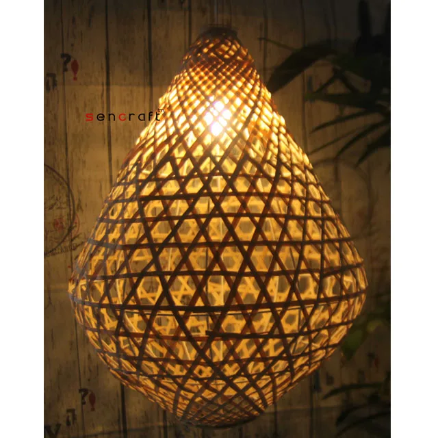 Bamboo Pendant Light Rattan Chandelier Lights with Handmade Woven shade Home Decoration Fixtures