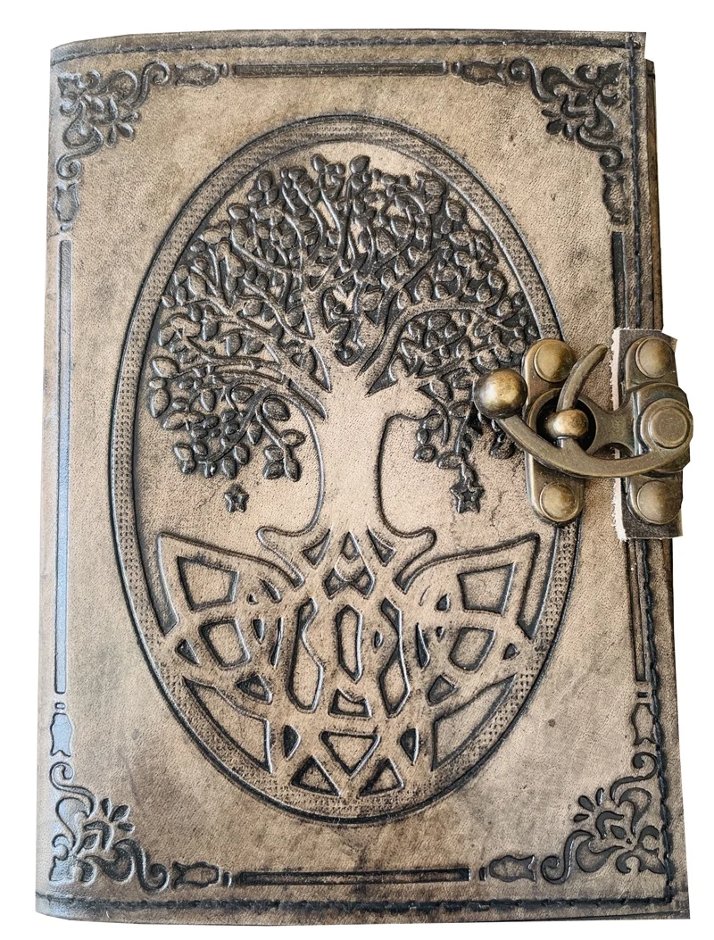 Tree Of Life Custom Genuine Leather Embossed Handmade Journal Antique Notebooks For Women Deckle Edge Paper With Diary Lock