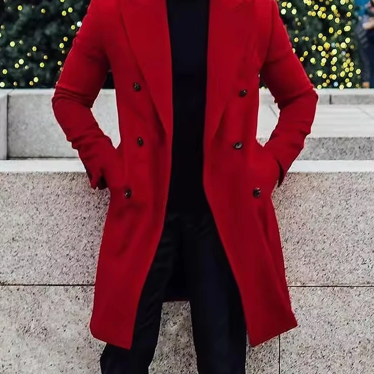 Men red overcoat men woolen long overcoat
