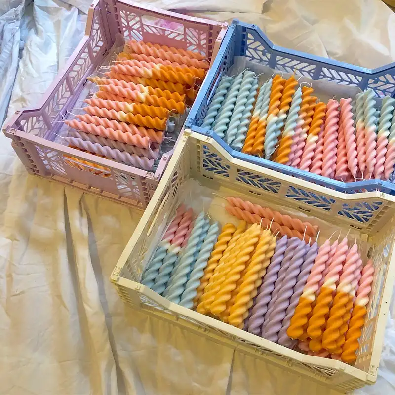 Drippless Shape Unscented Dinner Candle Dip Dye Twist Taper Candles Gradient Color Spiral Candles