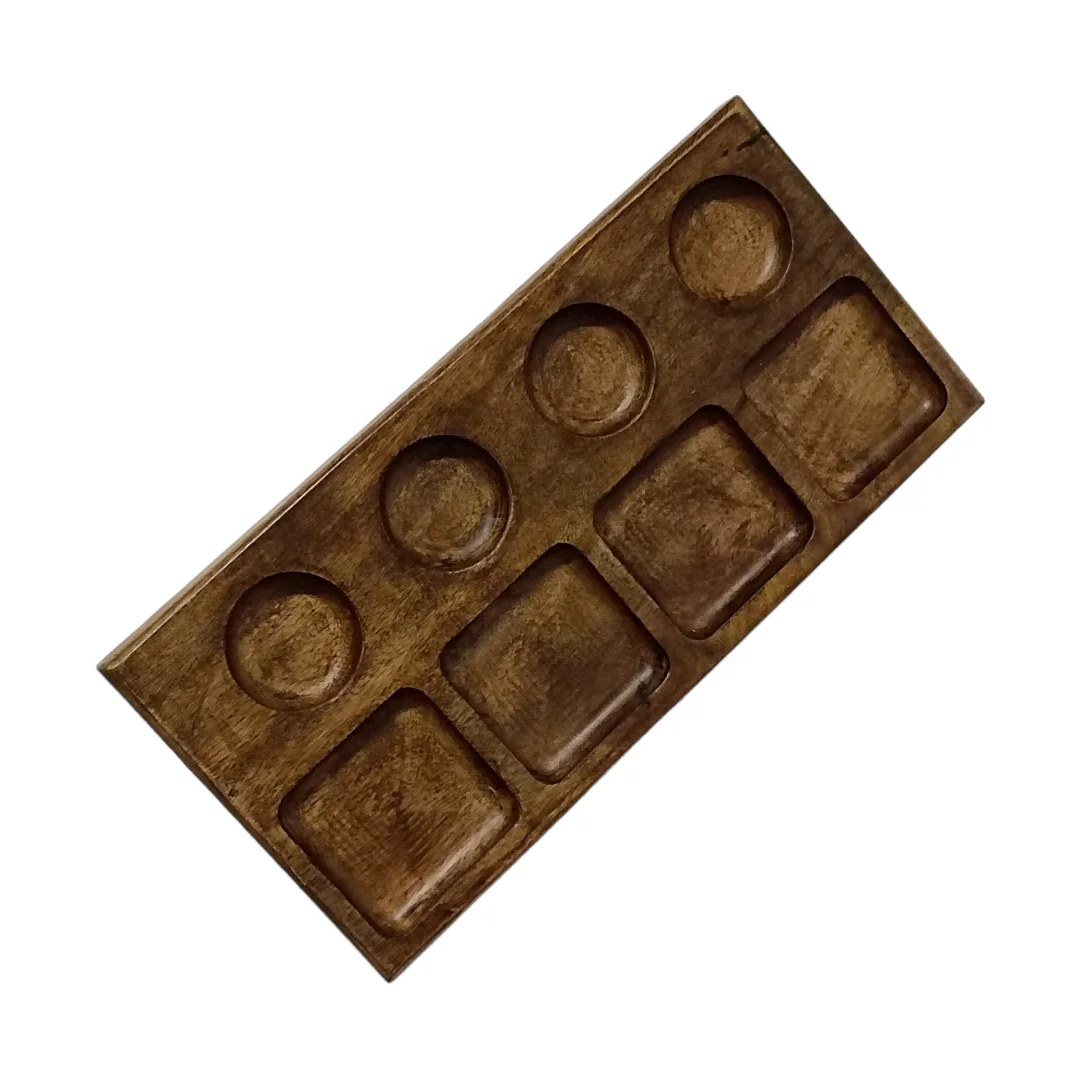 Dark natural brown Rectangular Hand-carve Eco-Friendly Mango Wood Dining Cheese Platter Snacks Food Retail Display Tray Tabletop