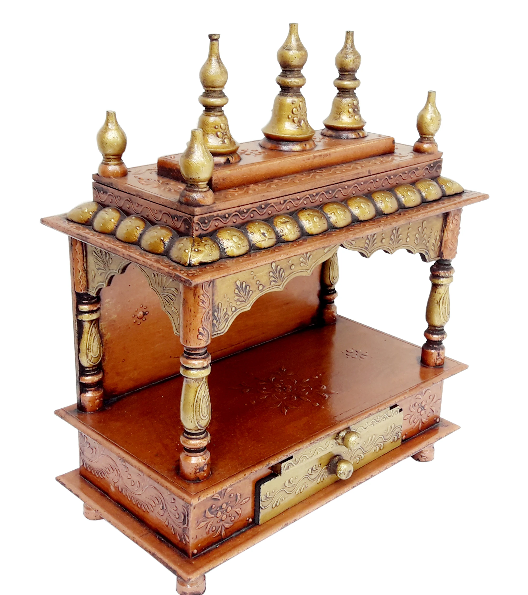 Indian Wooden Temple Jodhpuri Handcrafted Mandir Pooja Ghar Mandapam For Worship Indian Spiritual Holy Temple Home Decor Art