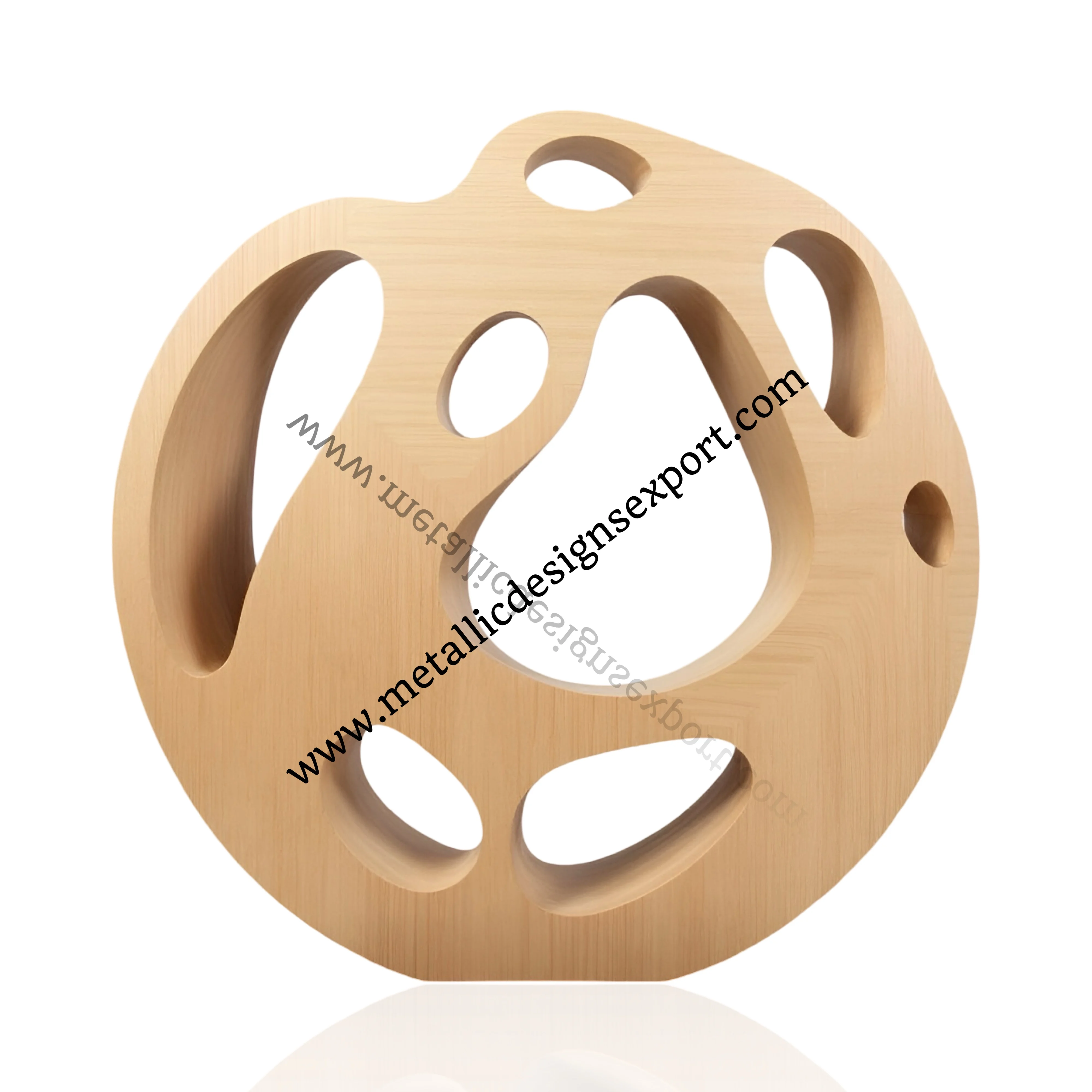 Round Abstract Wooden Sculpture Modern Carved Wood Art Decor, Unique Handcrafted Accent Piece for Home & Office Display