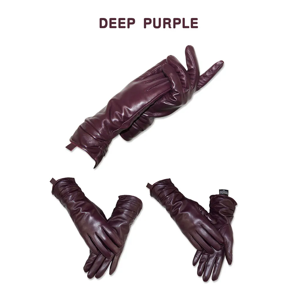 New Women Genuine Leather Gloves Winter Autumn Ladies Fashion Sheepskin Thicken Arm Sleeve Warm Leather Fashion Driving Gloves