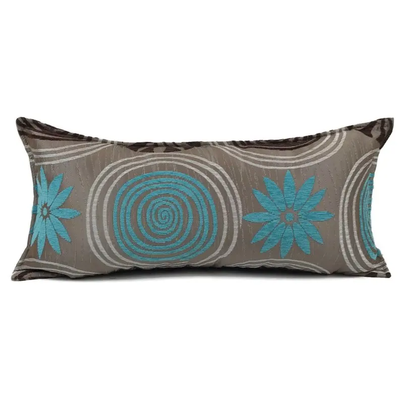 Color Chenille Pillow Cover Resistant Upholstery Fabric Stain Circle Design Turquoise Blue and Dark Brown 45 X45 Cm Woven Square