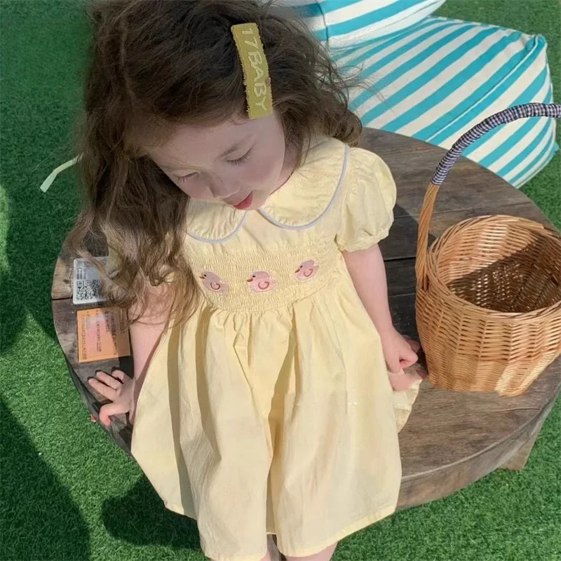 Girls 24 Summer Dress Baby Girl Cotton Cloth Embroidered Duckling Cute Princess Doll Dress