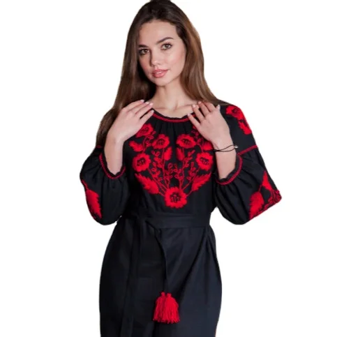 Black Solid Color Embroidered Floral Fashion Knee Length Designer Occasion Dress